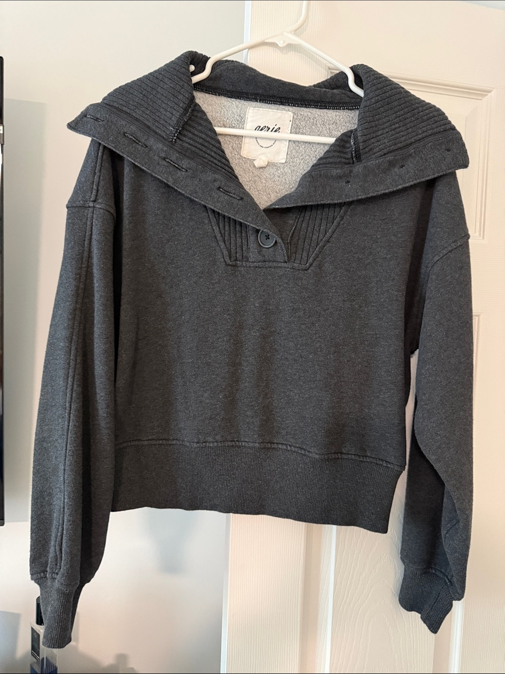 aerie Charcoal Shawl-Collar Pullover Sweatshirt